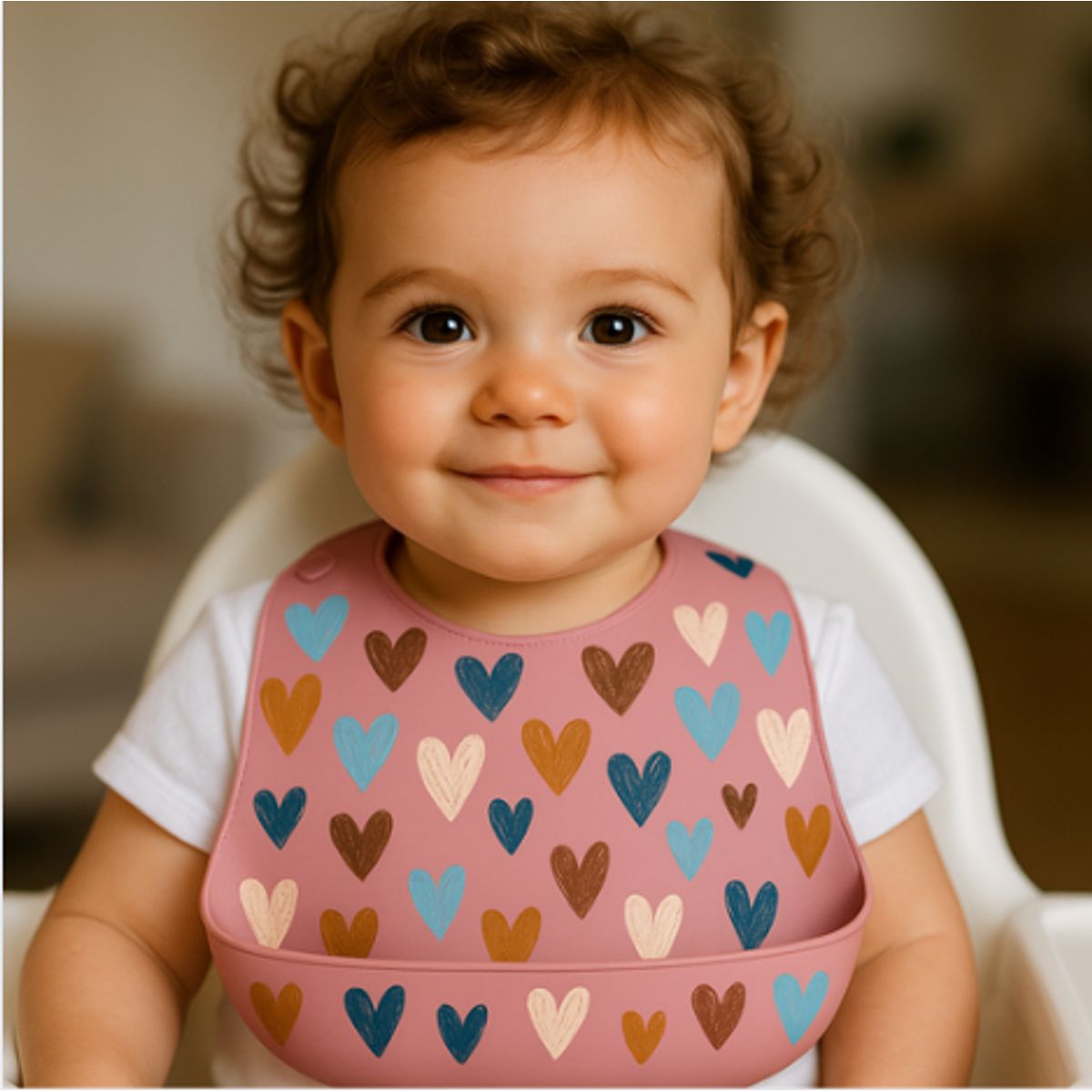 GENERICO - Babero para bebé 100% Silicona con diseño de corazones