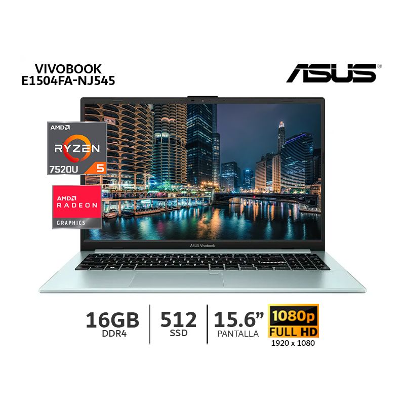 ASUS - Laptop Asus Vivobook E1504FA-NJ545 AMD Ryzen 5-7520U 16Gb Ram/ 512Gb SSD/ 15,6 FHD-Grey Green