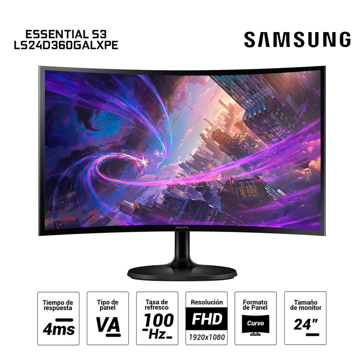 SAMSUNG - Monitor Samsung LS24D360GALXPE 24 Pulgadas Curvo FHD VA HDMI VGA