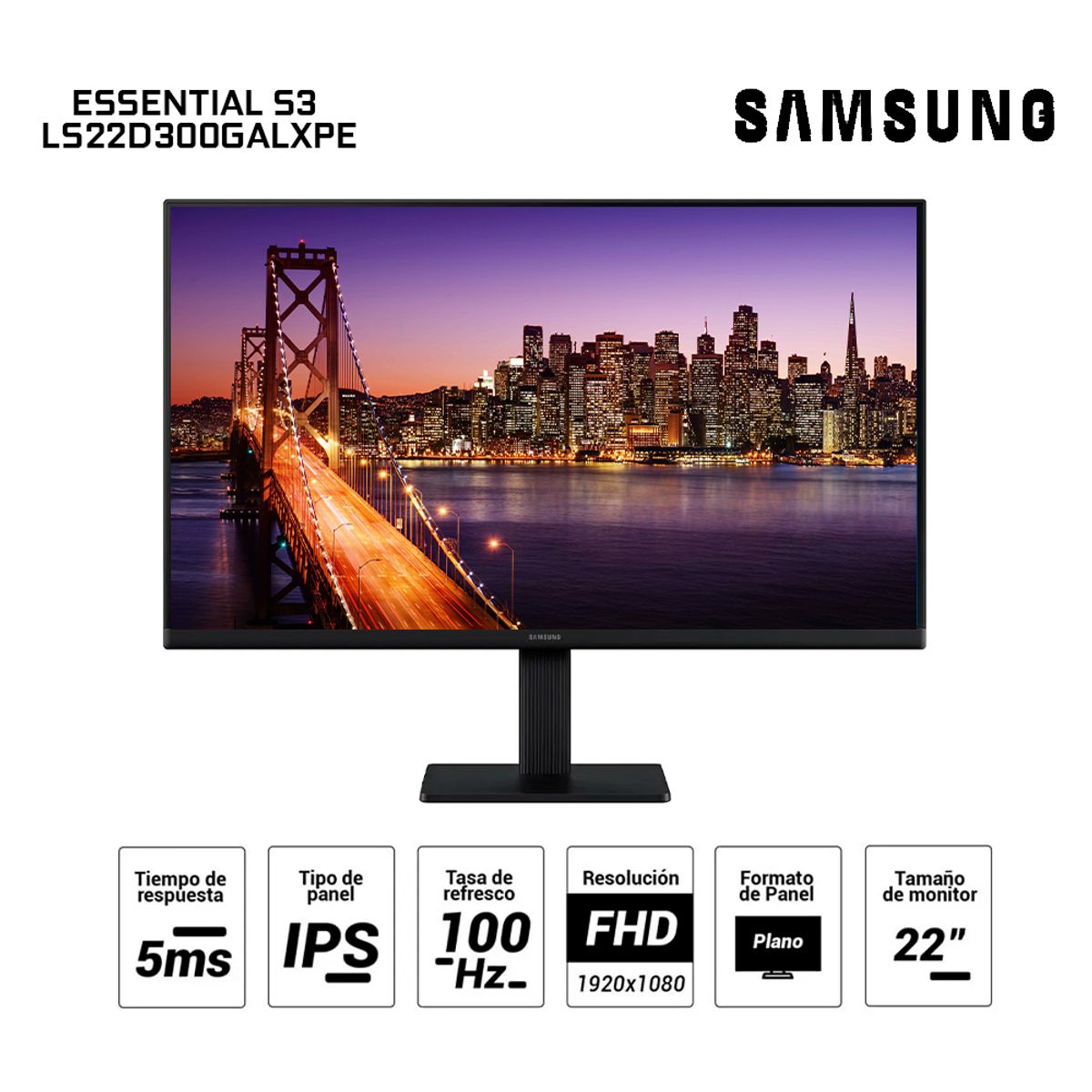 SAMSUNG - Monitor plano SAMSUNG Essential Monitor S3 22 FHD IPS100HzHDMIVGA