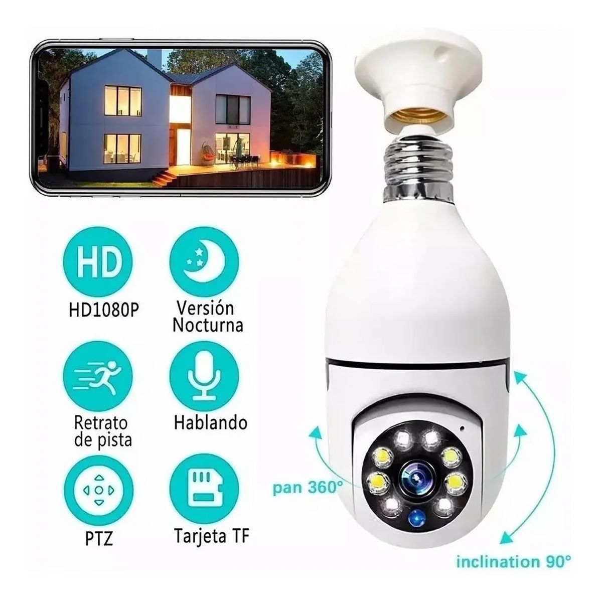 GENERICO - Foco Cámara de Seguridad HD WIFI con Sensor de Movimiento y Control vía App