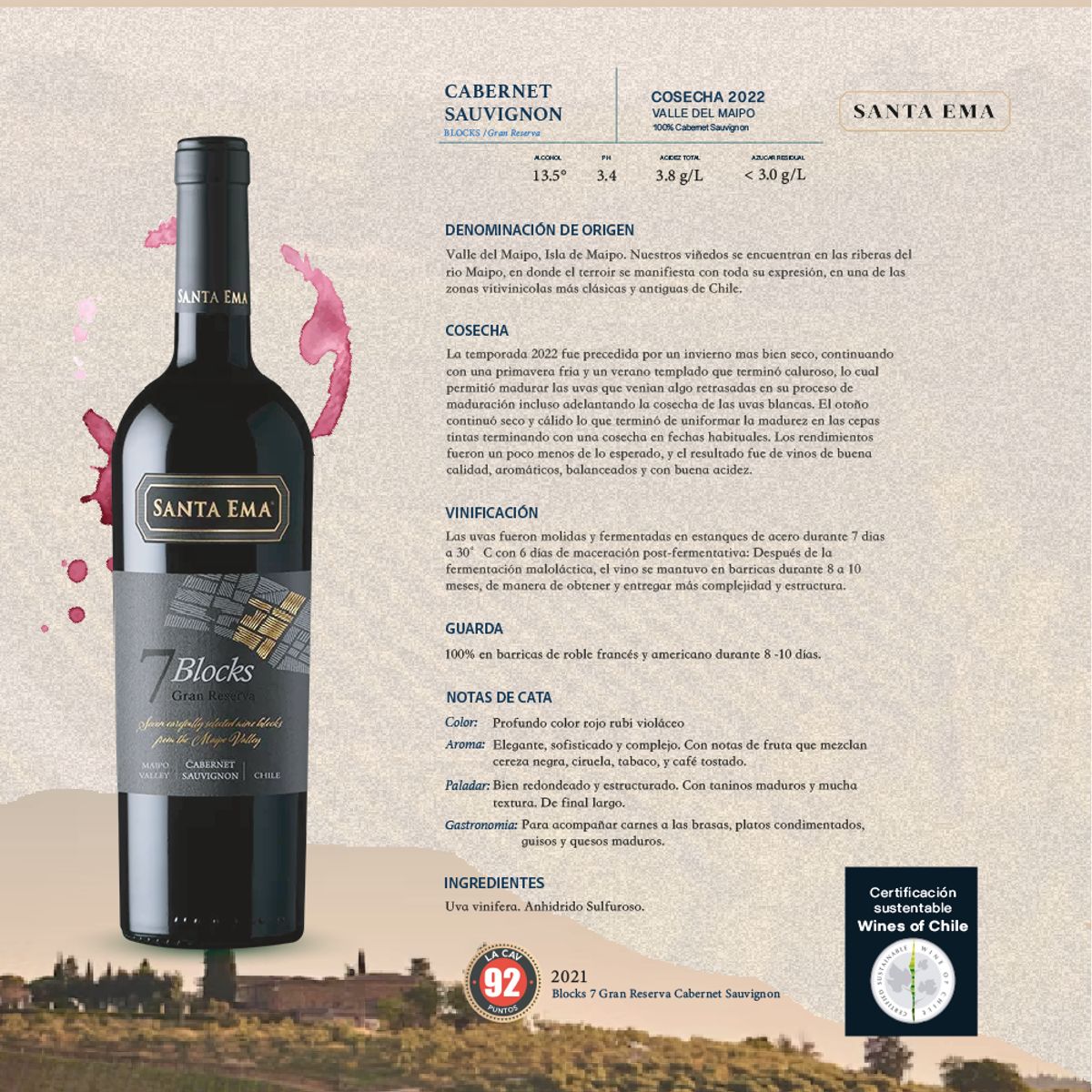 SANTA EMA - Vino Santa Ema Blocks 7 Grand Reserva Cabernet S. Pack x2