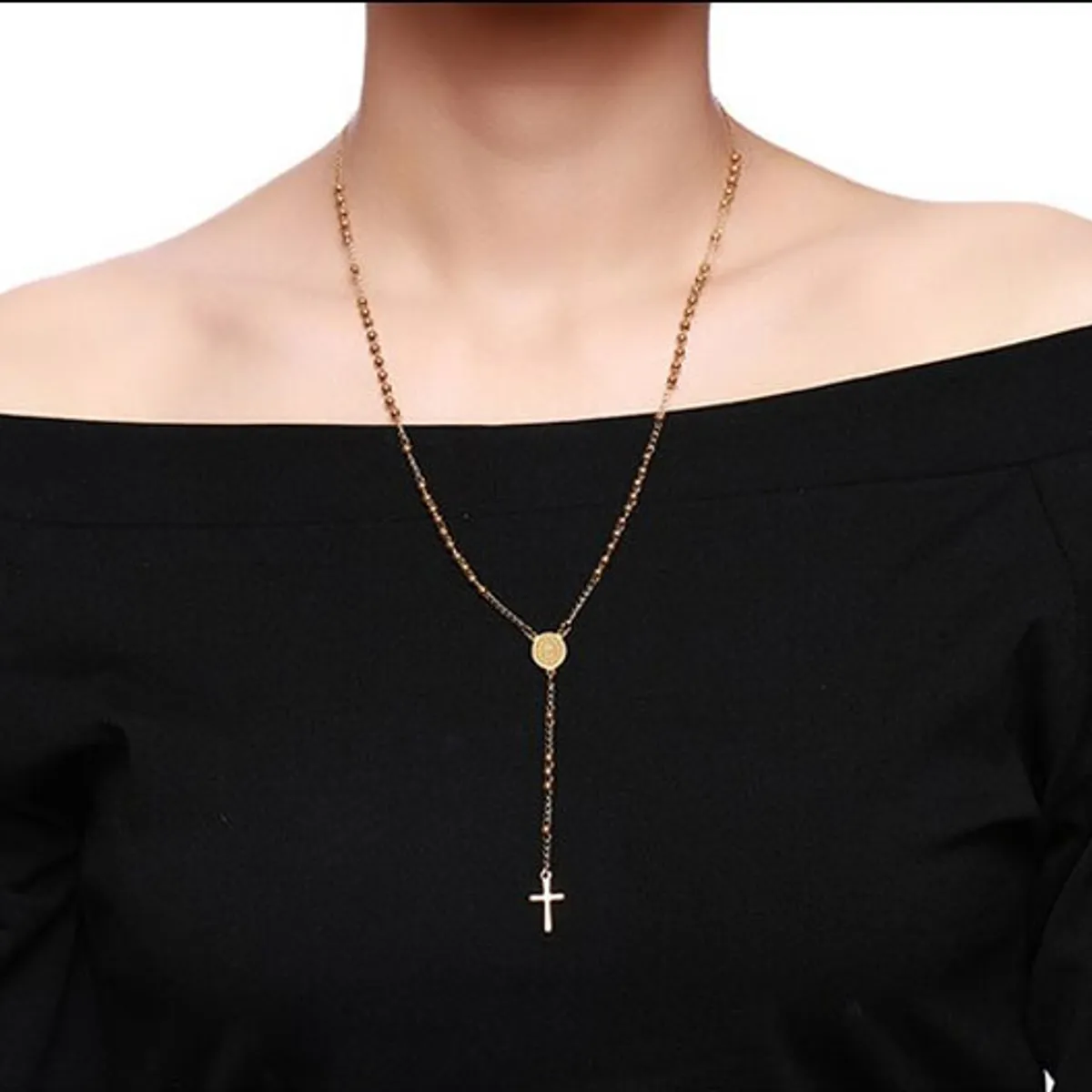 GENERICO - Rosario de Acero Inoxidable Cuentas Plateadas Mujer