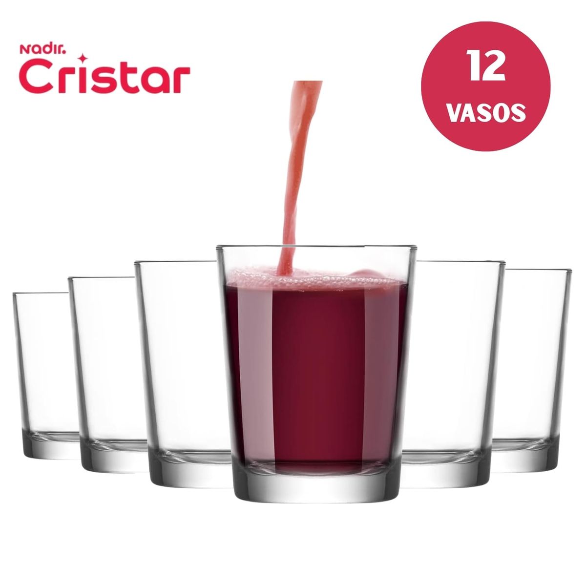 CRISTAR - Set de 12 Vasos Cristar Herradura Liso 200ml Vidrio Elegante