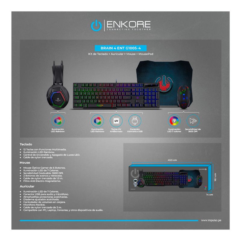 MICRONICS - KIT GAMER ENT G1005-4 TECLADO + MOUSE USB + AURICULAR + PAD