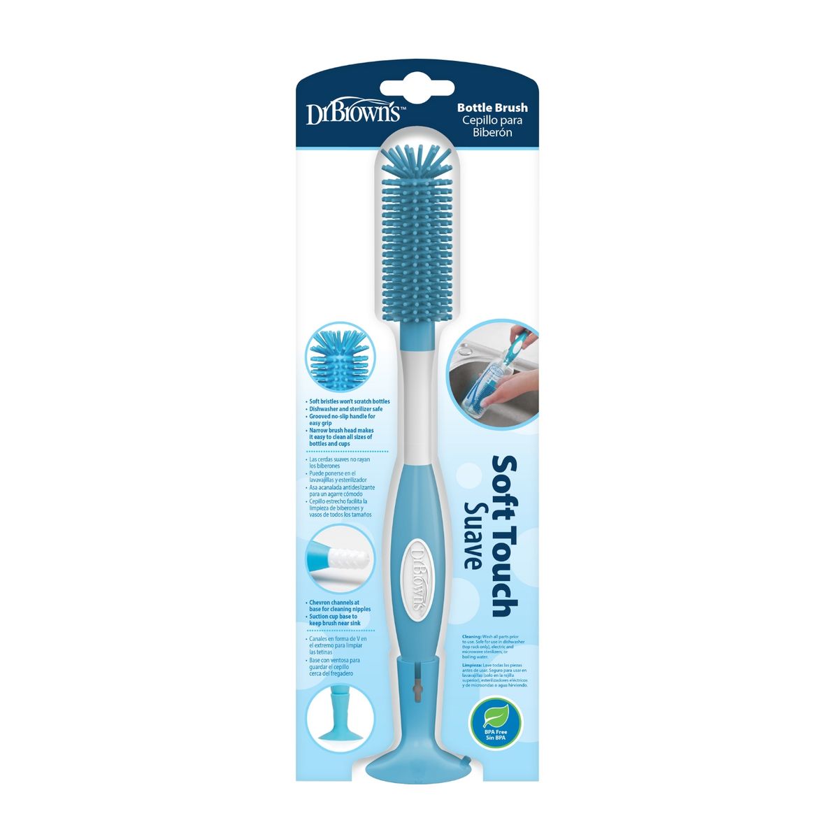 DR BROWNS - Cepillo de Limpieza Suave para Biberón de Boca Estrecha  Azul