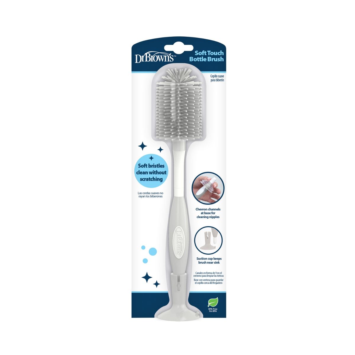 DR BROWNS - Cepillo de Limpieza Suave para Biberón de Boca Ancha Gris