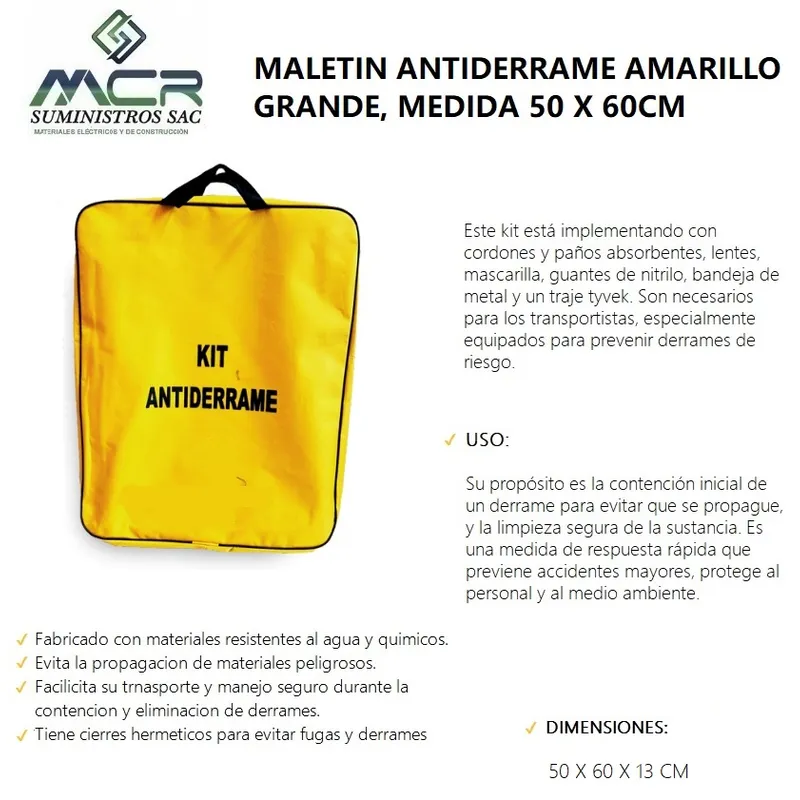 GENERICO - MALETIN KIT ANTIDERRAME AMARILLO GRANDE MEDIDA 50X60 CM
