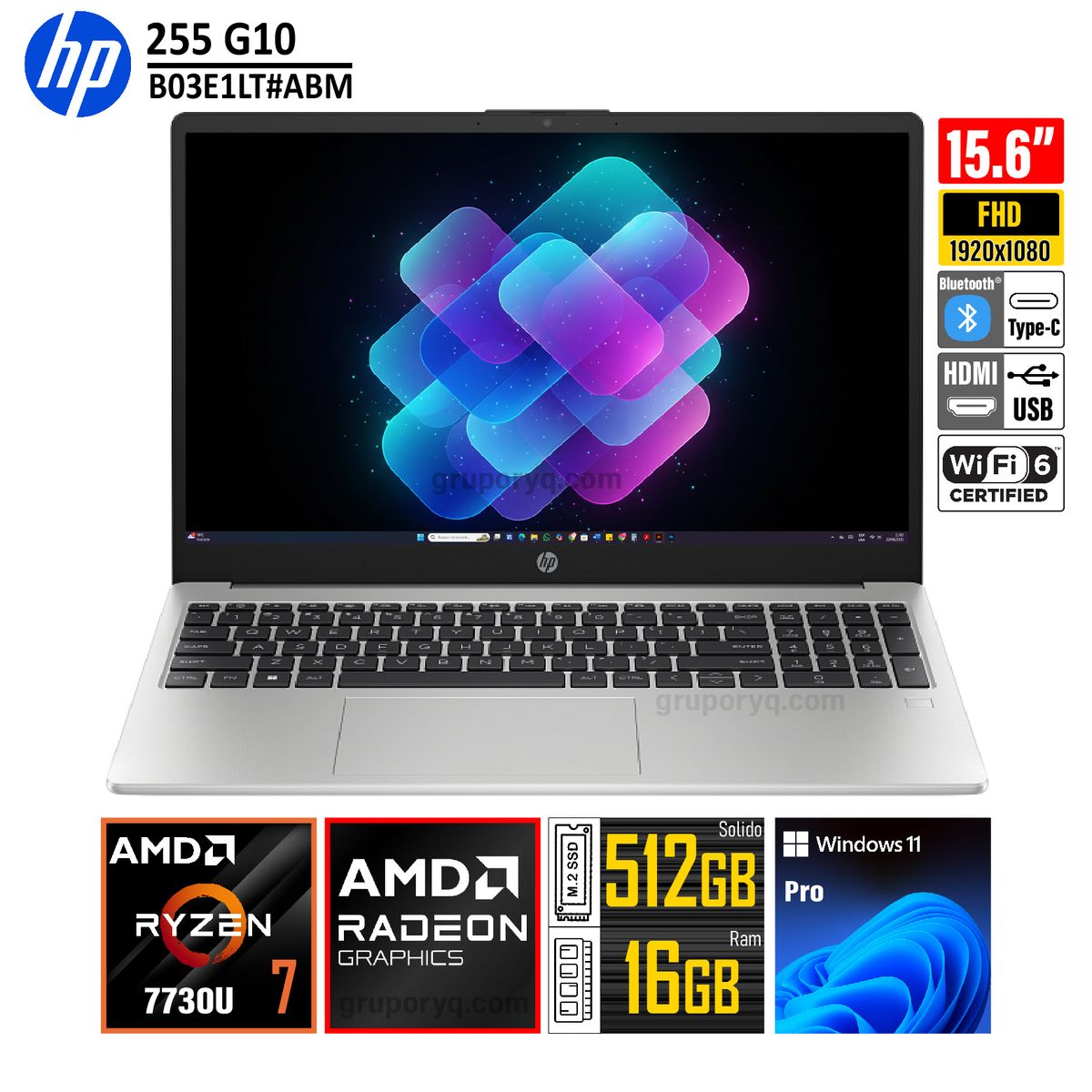 HP - Laptop HP 255 G10 AMD Ryzen 7-7730U 16GB 512GB 15.6" FHD - B03E1LT