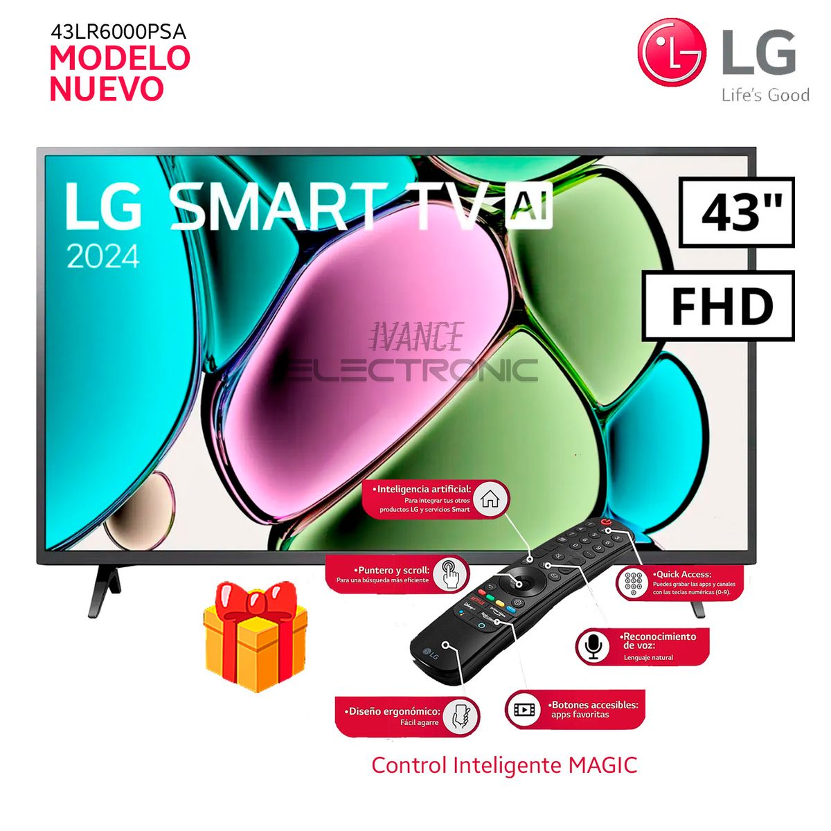LG - Televisor LG 43 Led FULL HD Smart TV Thinq AI 43LR6000PSA + Control Inteligente MAGIC