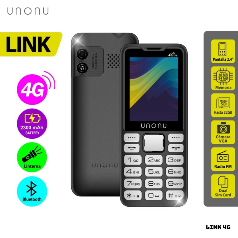 UNONU - CELULAR BASICO UNONU LINK 4G DUAL SIM - NEGRO