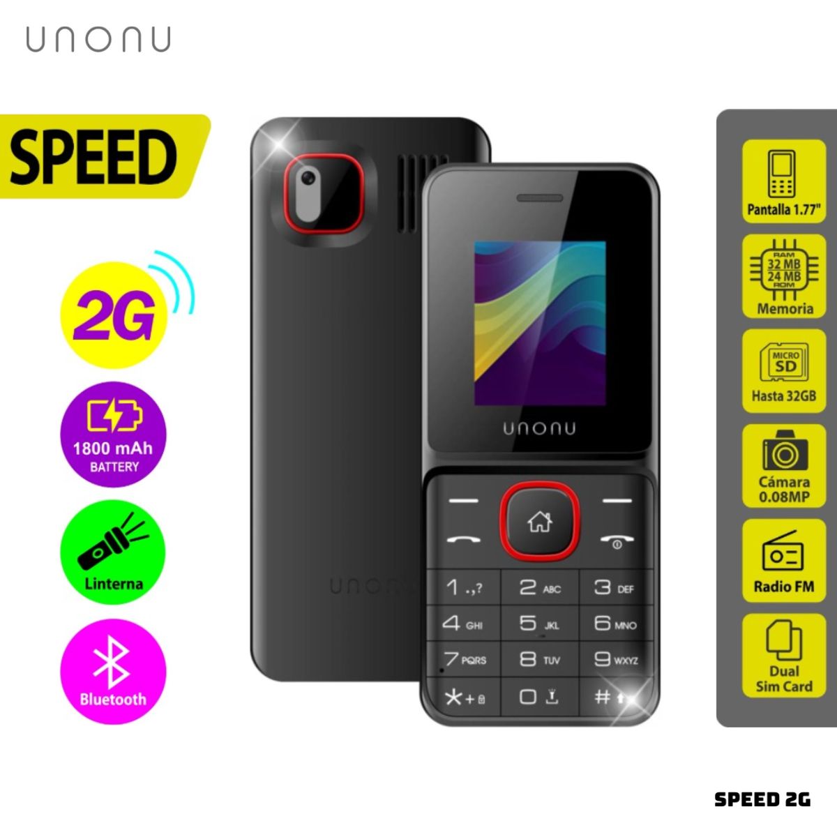UNONU - CELULAR BASICO UNONU SPEED 2G DUAL SIM - NEGRO