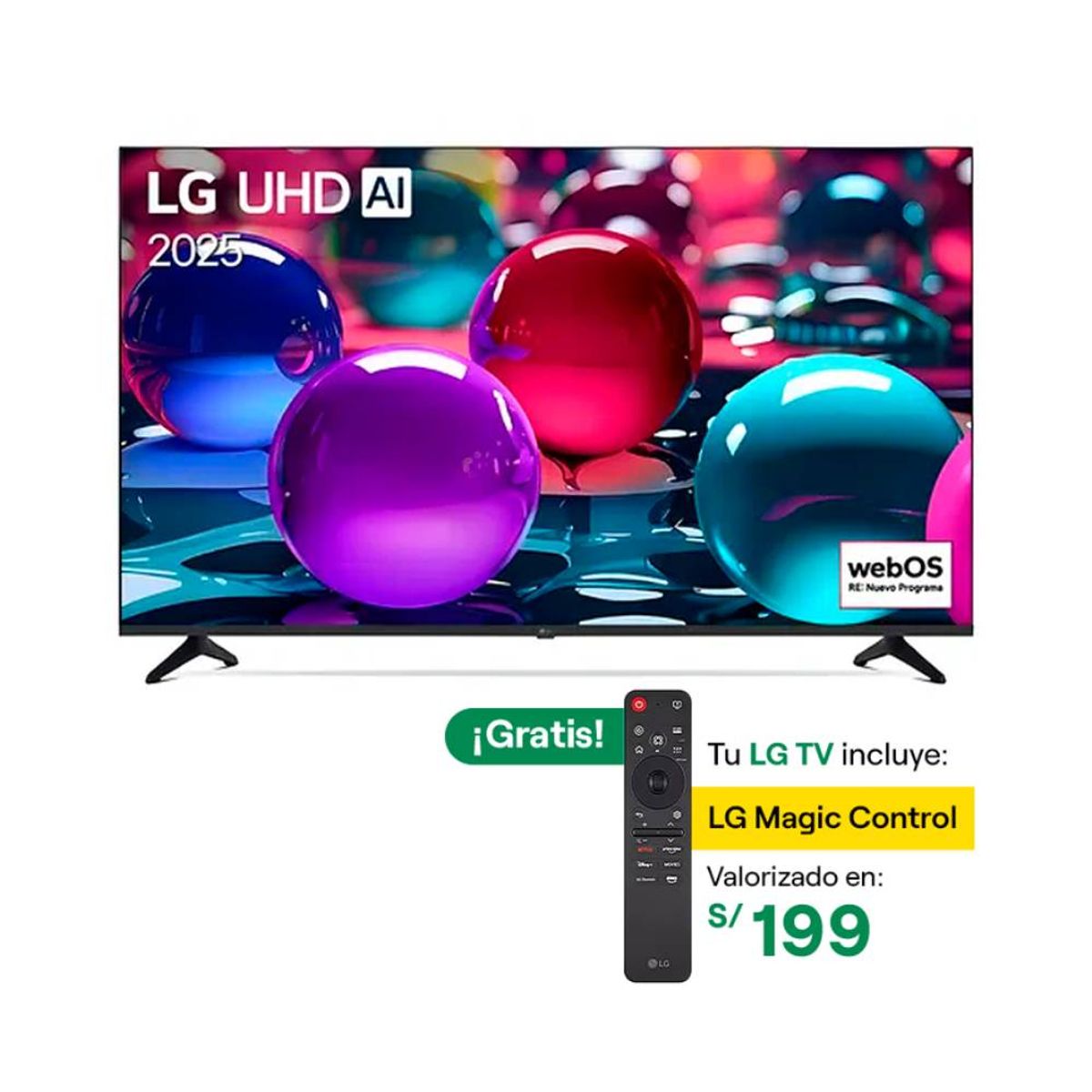 LG - Televisor 55'' Lg Uhd Ai 55UA7300PSB 4K Smart Tv 2025 + Magic Control Lg Ia Mr25Ga