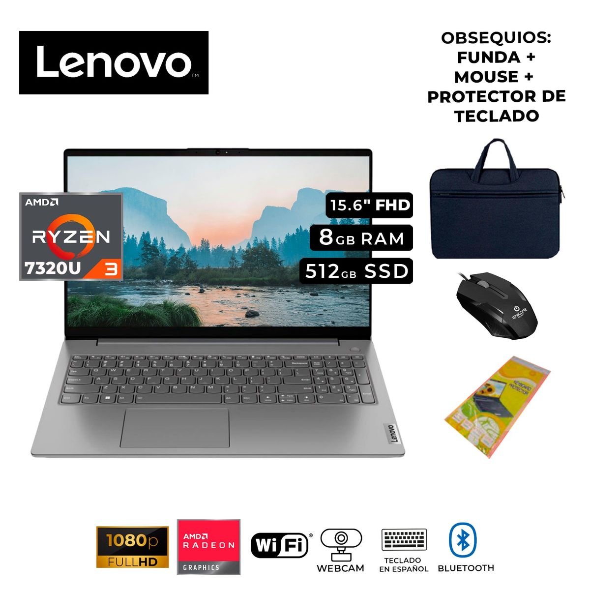 LENOVO - LENOVO AMD RYZEN 3 7320U RAM 8GB SSD 512GB 15.6" FHD FREEDOS - V15 G4 AMN