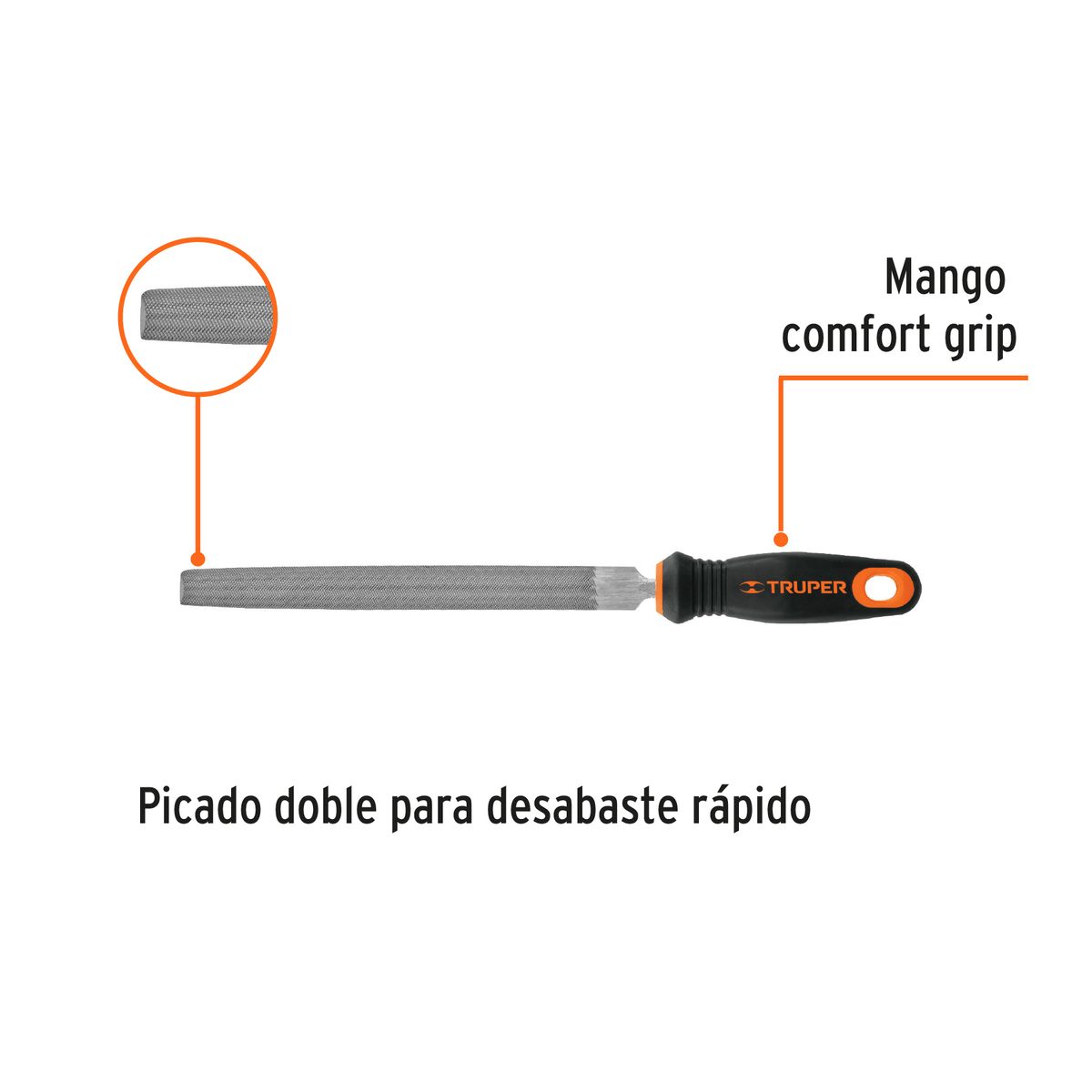 Truper - Lima Bastarda De Media Caña 8" Mango Doble Inyección Truper 15318