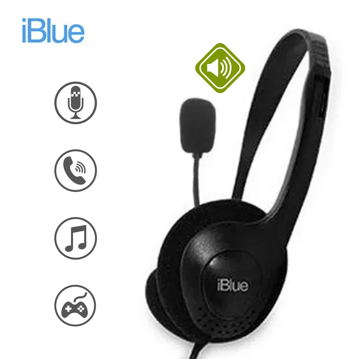 IBLUE - Audífono iBlue con Micrófono Estéreo HS-2001  Negro