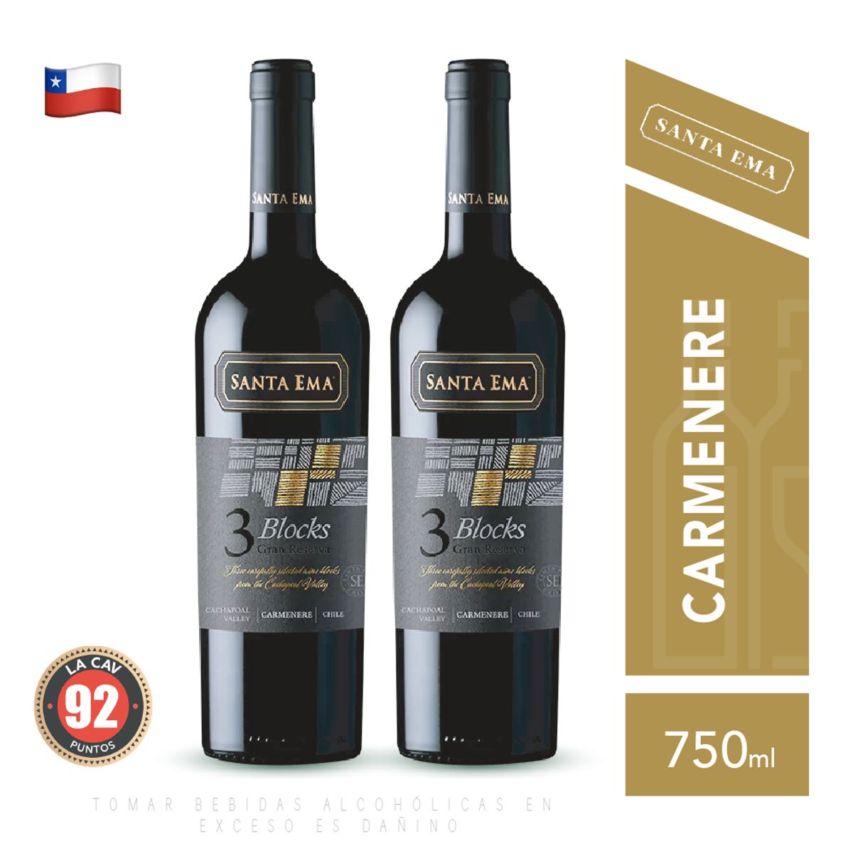 SANTA EMA - Vino Santa Ema Blocks 3 Grand Reserva Carmenere Pack x2
