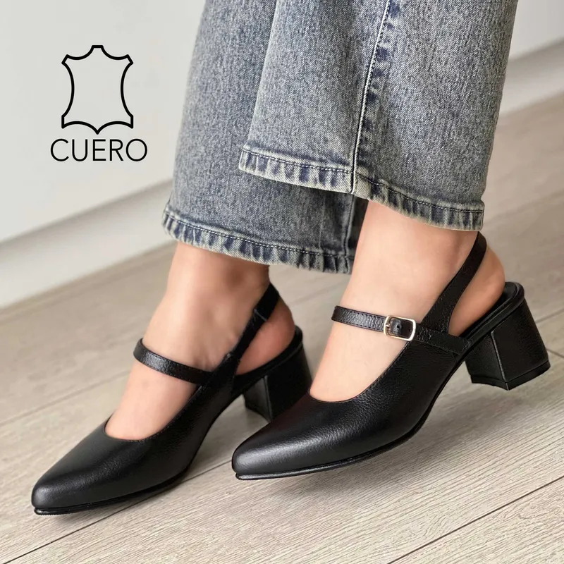 GENERICO - ESTILETO CUERO PARA MUJER IRMA COLOR NEGRO TACO 5