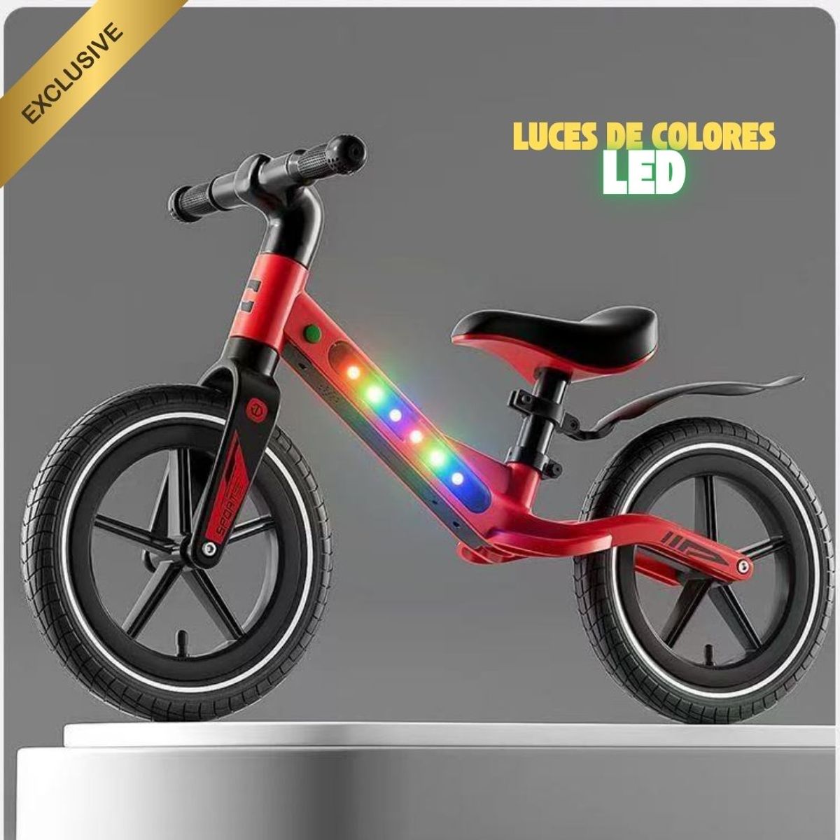 GENERICO - Bicicleta Balance Nylon Luz LED Para Niños Rojo