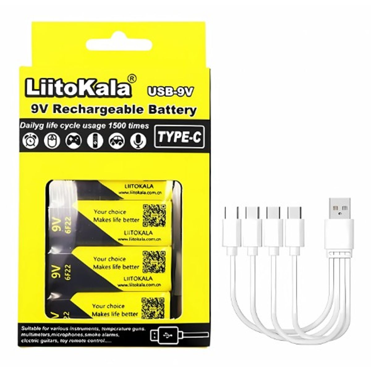 LIITOKALA - Pila Recargable Liitokala 9v 1100mah Usb Tipo C Pack De 4