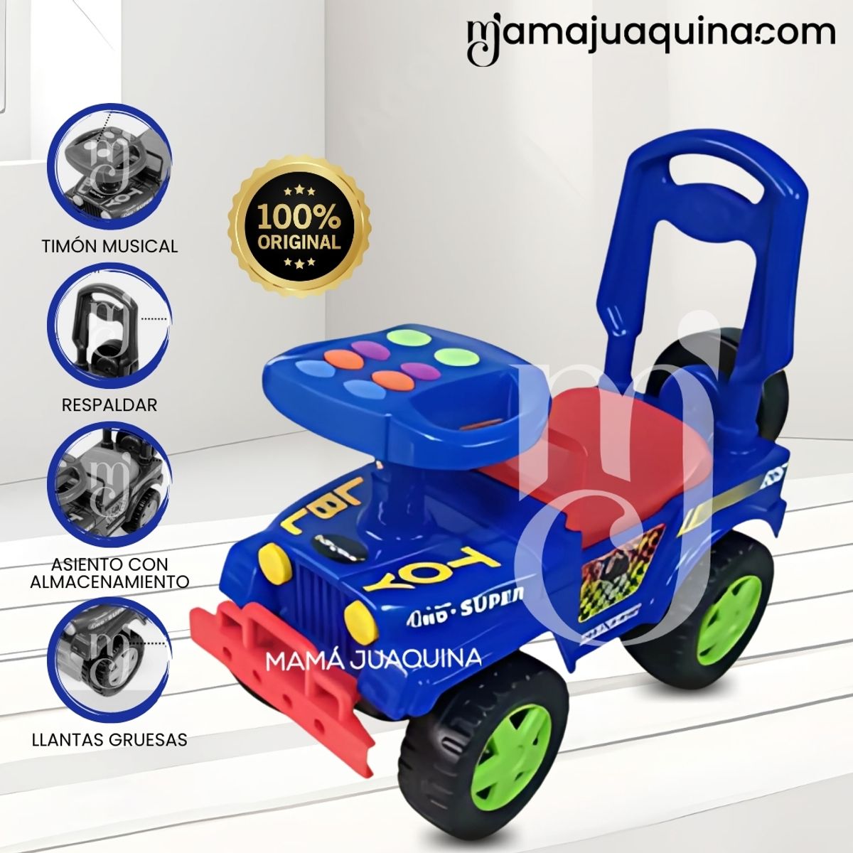 BABY - Correpasillo Buggy Jeep «TROY» con Timon Musical Blue