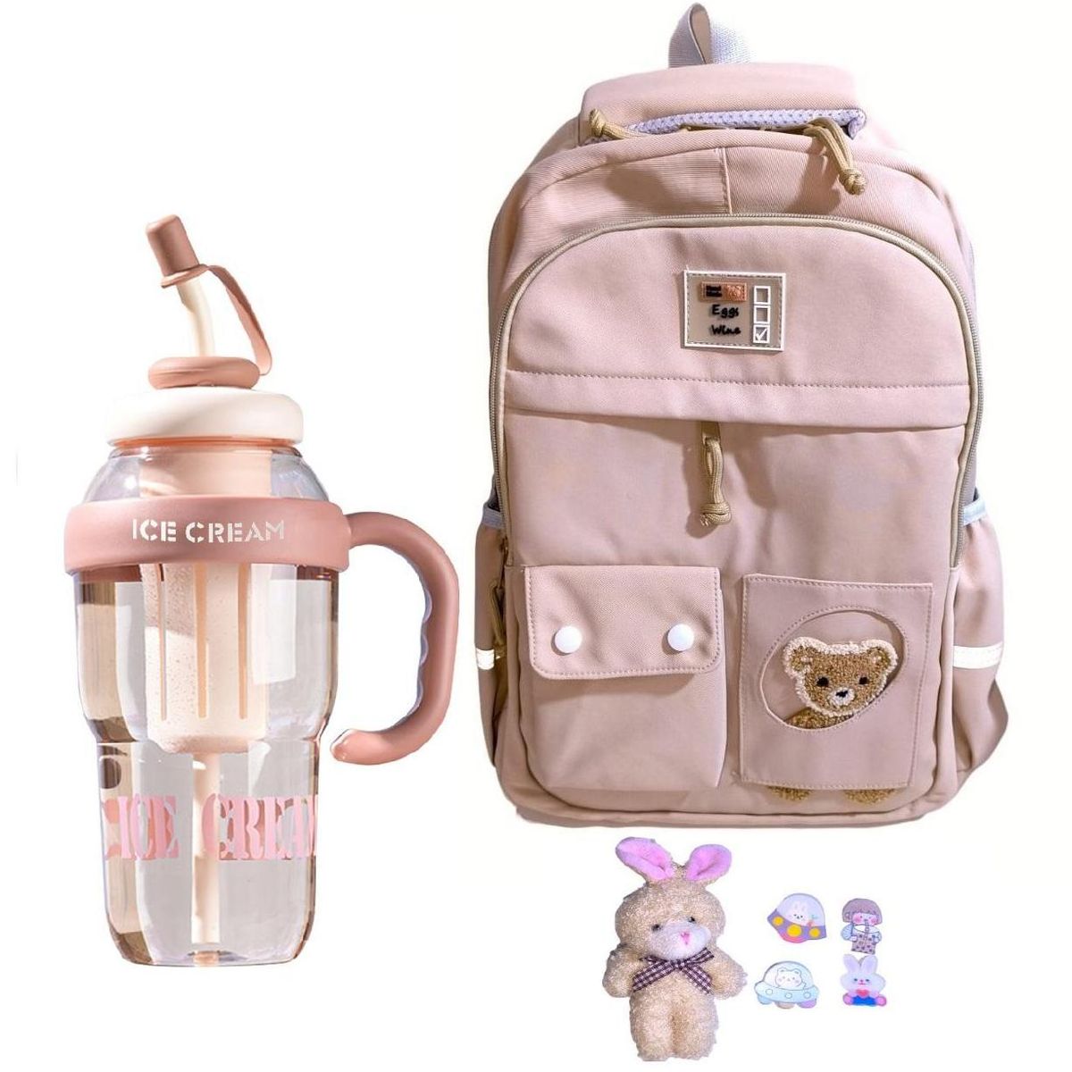 GENERICO - Mochila Kawaii porta laptop diseño Osito mas botella tomatodo