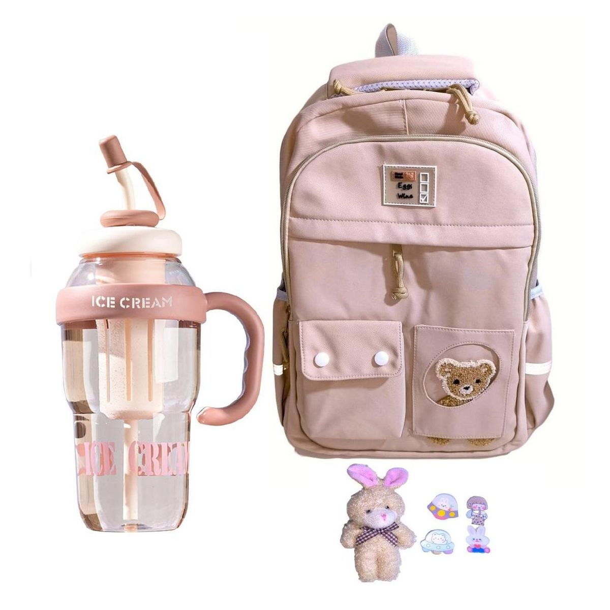 GENERICO - Mochila Kawaii porta laptop diseño Osito mas botella tomatodo