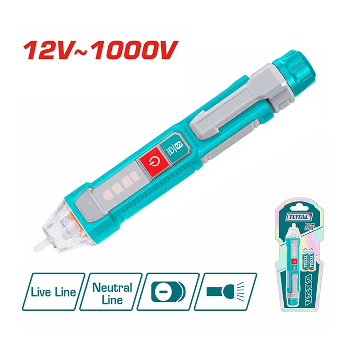TOTAL TOOLS - Detector De Voltaje 12v Ac Led 1000v Total Electricidad - THT100091