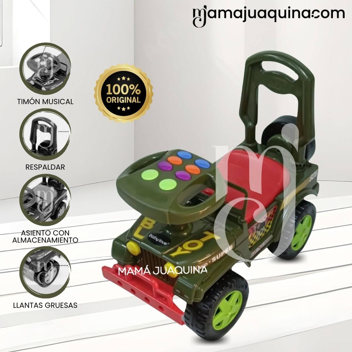 Baby - Correpasillo Buggy Jeep «TROY» con Timon Musical Green