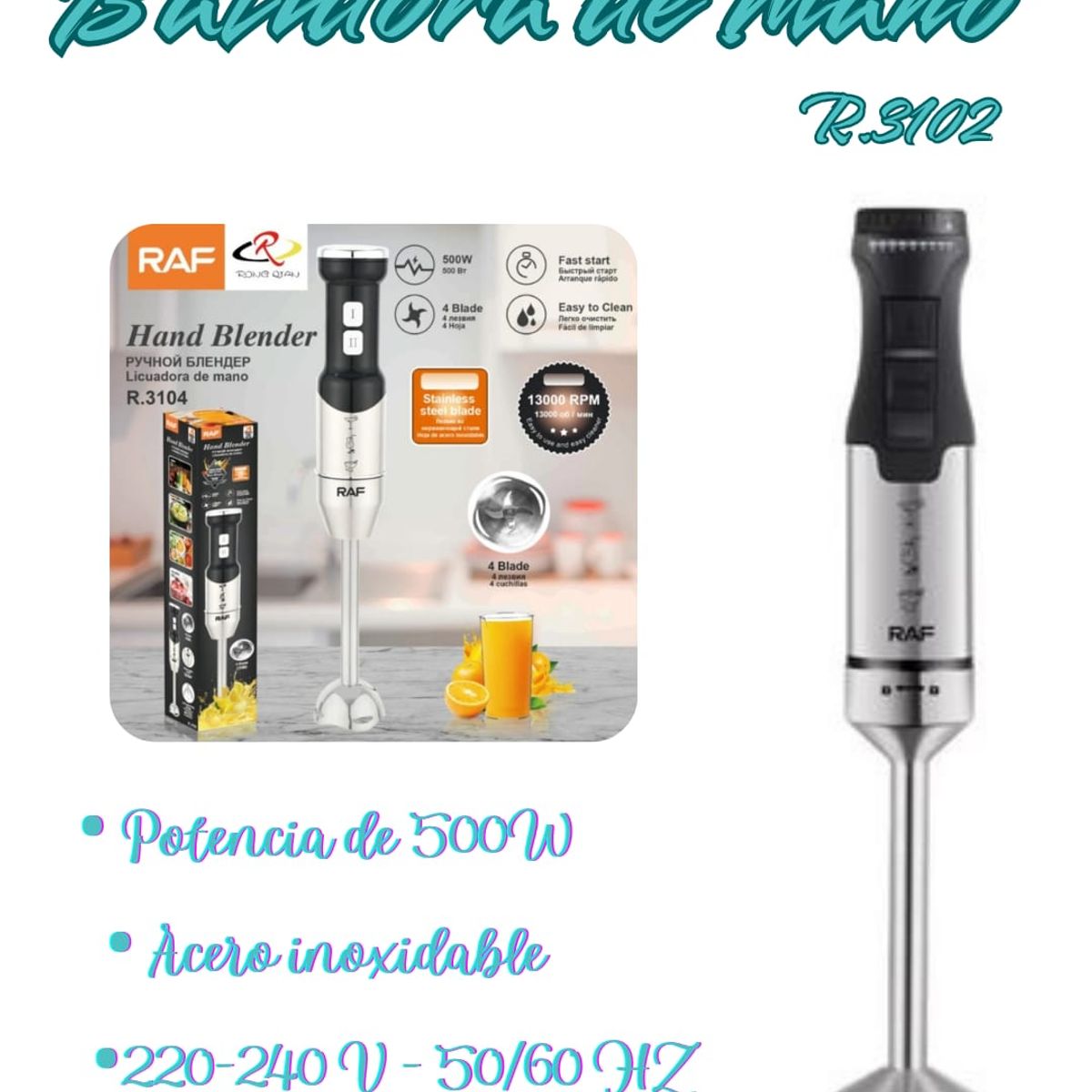GENERICO - BATIDORA DE MANO INMERSION 1600W RAFF R3104