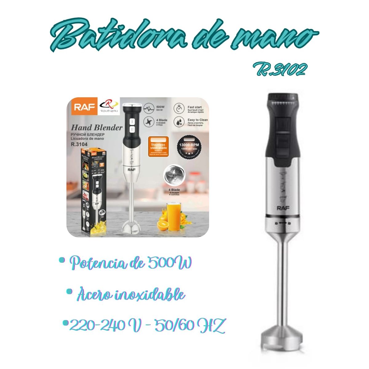 GENERICO - BATIDORA DE MANO INMERSION 1600W RAFF R3104