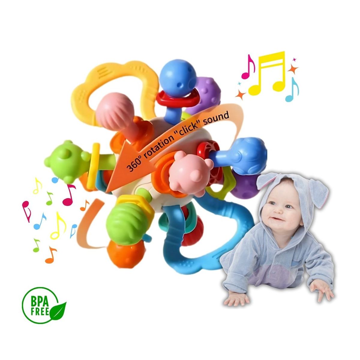 GENERICO - Juguete Sonajero Molar Montessori Átomo Colorido para Bebé