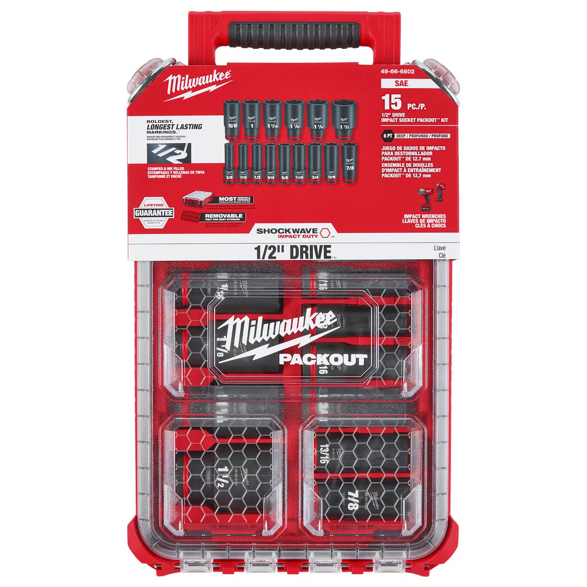 MILWAUKEE - Juego de 15 dados de impacto 1/2" SHOCKWAVE™ 49-66-6802