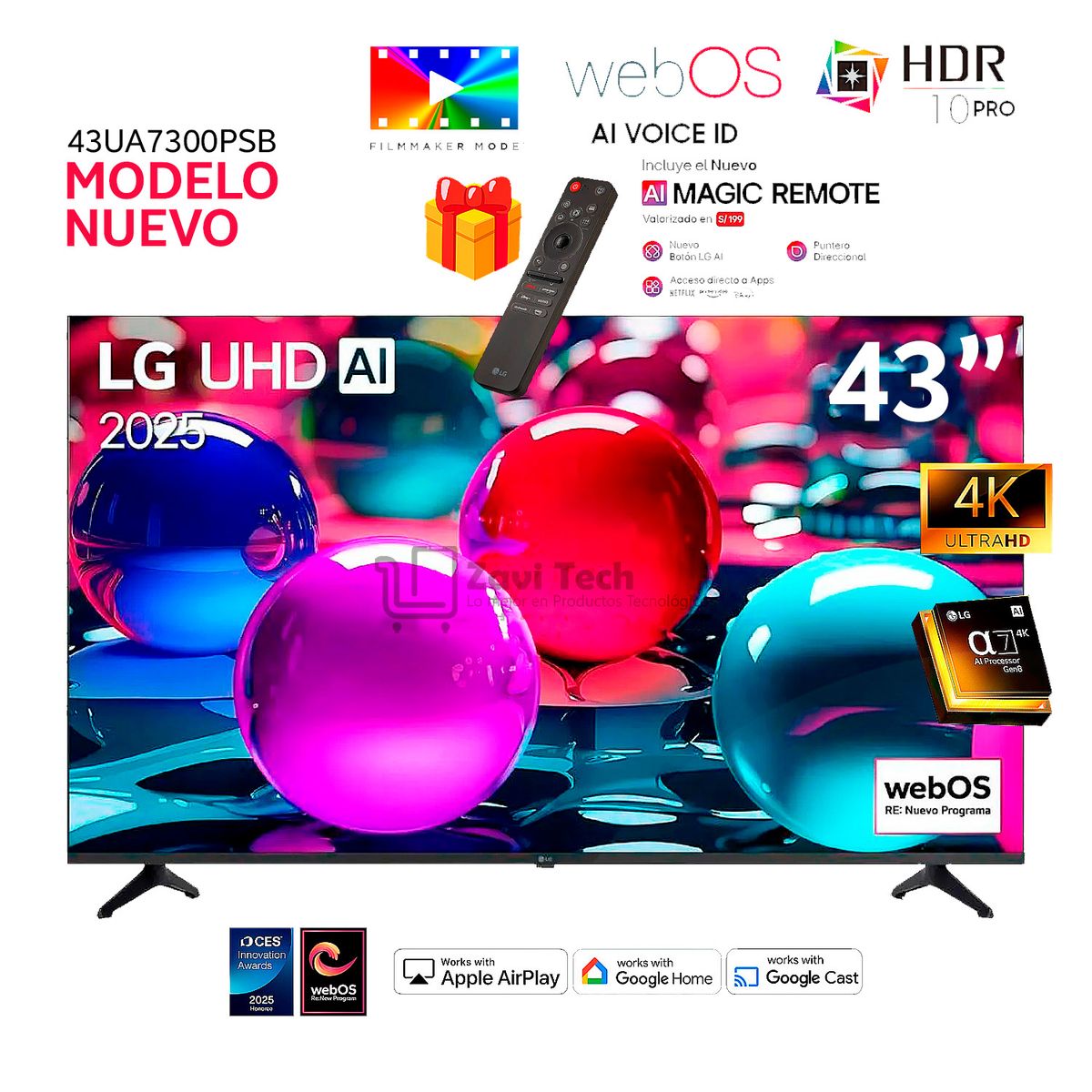 LG - Televisor Lg 43 Pulg Ultra HD 4K AI ThinQ 43UA7300PSB + Control Inteligente MAGIC