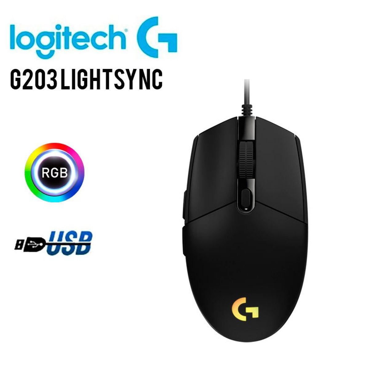 LOGITECH - Mouse Gamer G203 LIGHTSYNC Optical 8000 DPI RGB Black LOGITECH