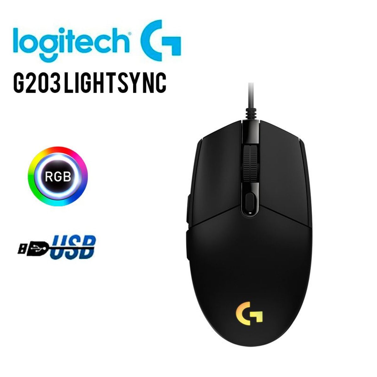 LOGITECH - Mouse Gamer G203 LIGHTSYNC Optical 8000 DPI RGB Black LOGITECH
