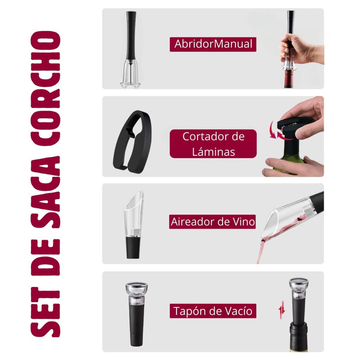 Pentha - Set Saca Corcho 4 en 1 Vino Accesorios Elegantes