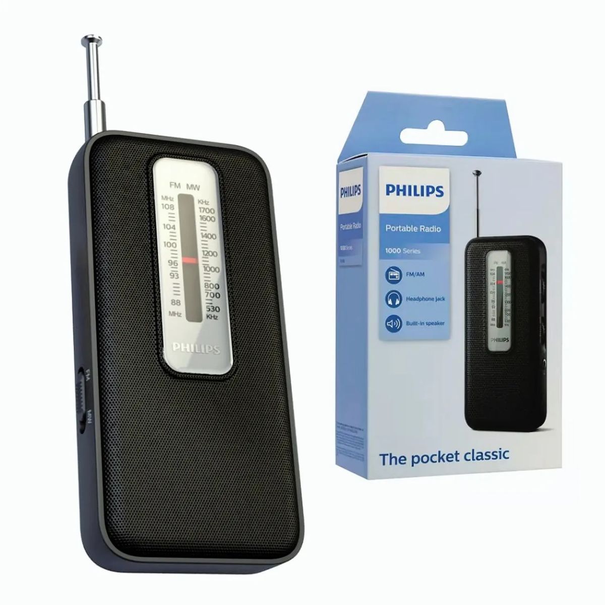 PHILIPS - Radio Portátil a Pilas Retro Philips AMFM TAR1506 - Negro