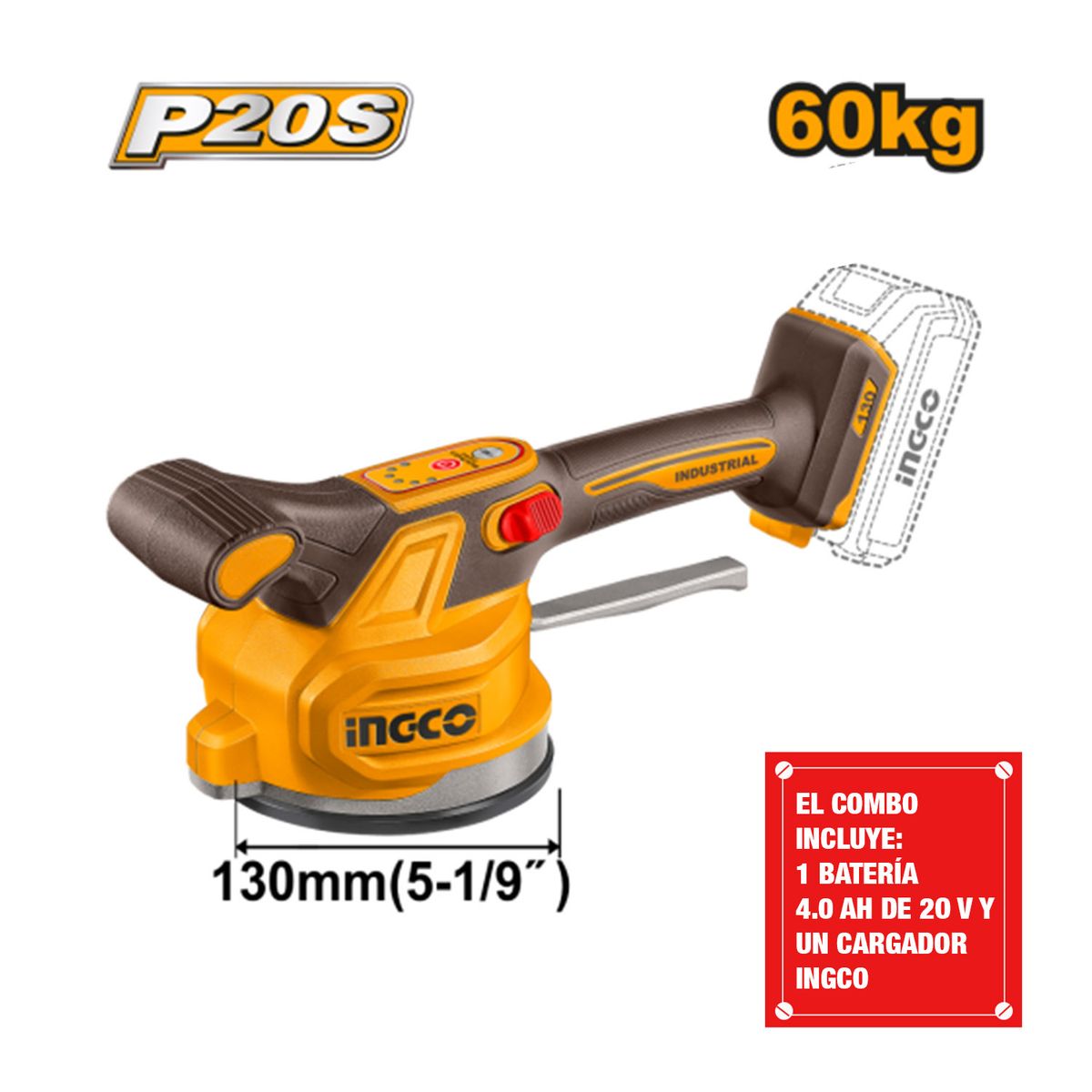 INGCO TOOLS - Amoladora Inalámbrica Brushless +vibradora Mayólica 20v 1bat