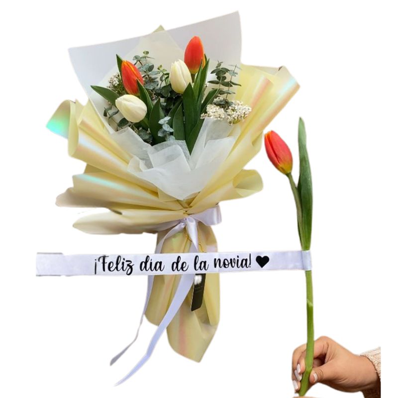 GENERICO - Ramo Coral  Tulipanes con Frase Personalizada - Ramo de Flores