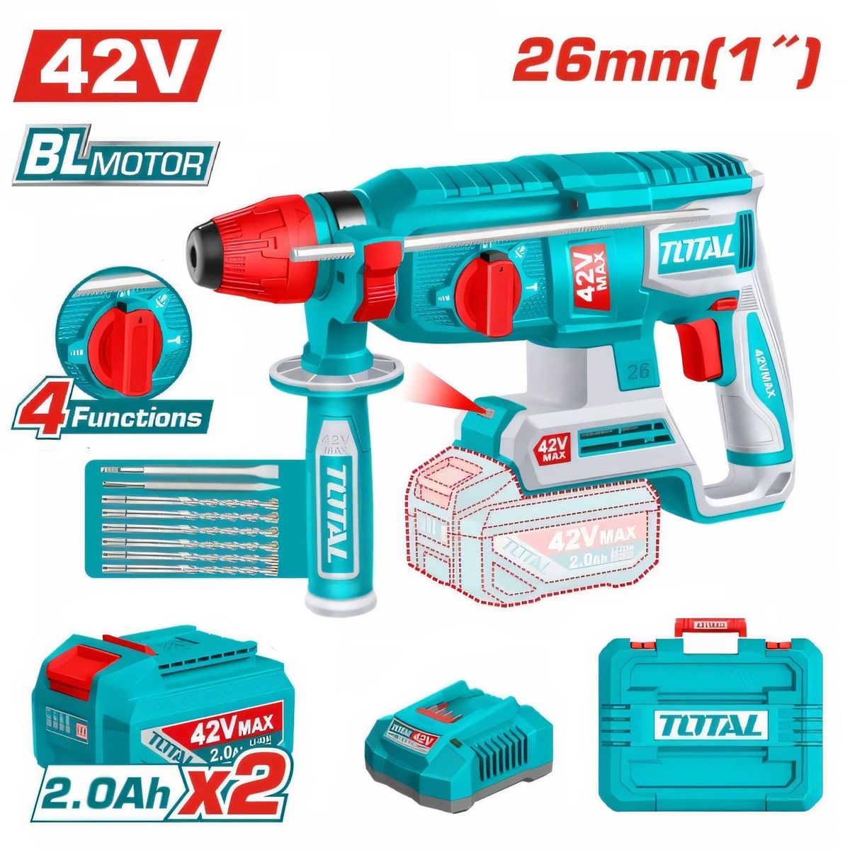 TOTAL TOOLS - Rotomartillo Inalámbrico 42v Sds Plus Total - TRHLI422682
