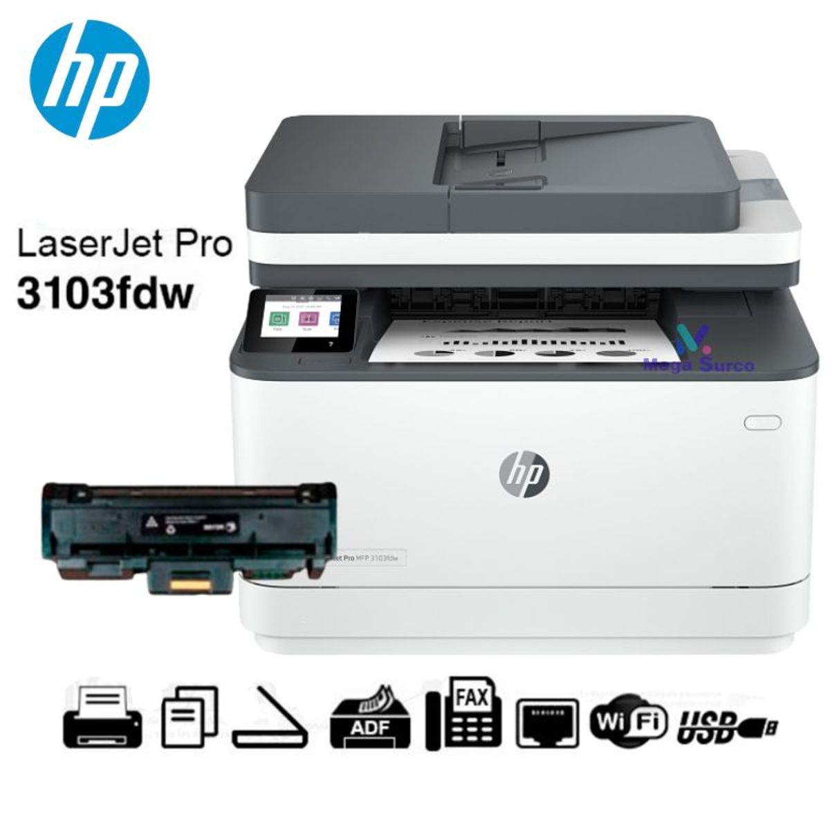 HP - Impresora HP LaserJet Pro MFP 3103fdw 3G632A ADF LAN Duplex Wifi-Monocromático