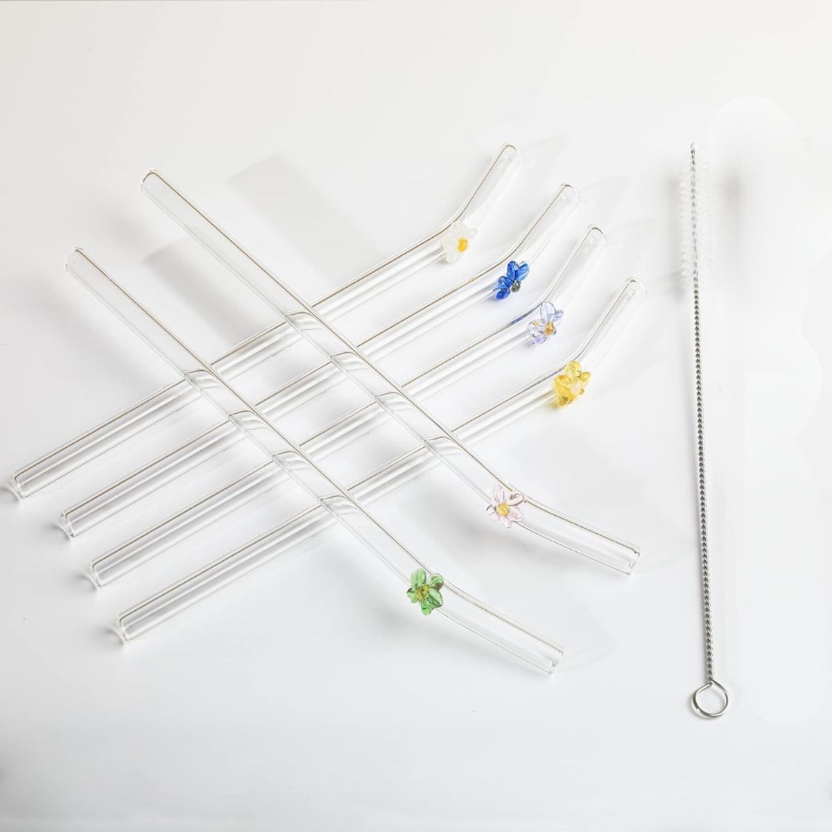 GENERICO - Set 6 Sorbetes de Vidrio con Flores + Escobilla de Limpieza