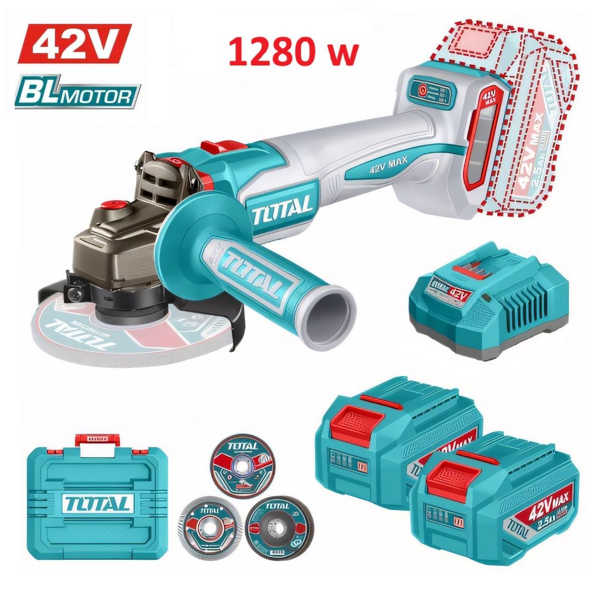 TOTAL TOOLS - Amoladora Inalámbrica 4 1/2 1280w 42v Total - TAGLI4128112