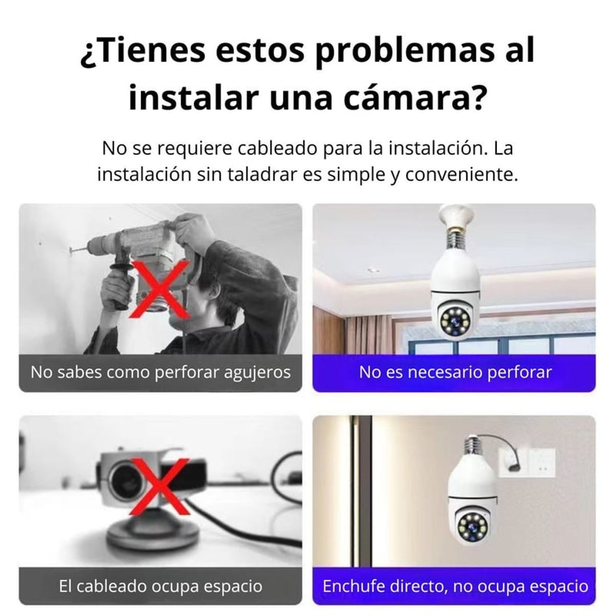 GENERICO - Foco Cámara de Vigilancia 360° FULL HD 1080P WIFI