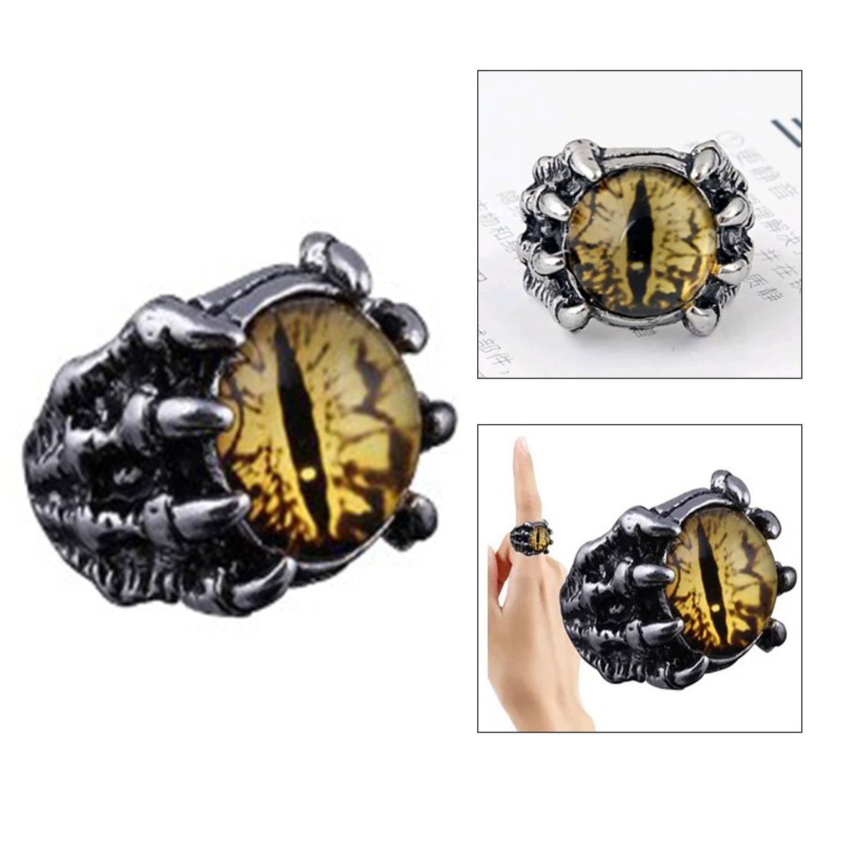 GENERICO - Anillo ojo de gato gótico con garras hombre y mujer