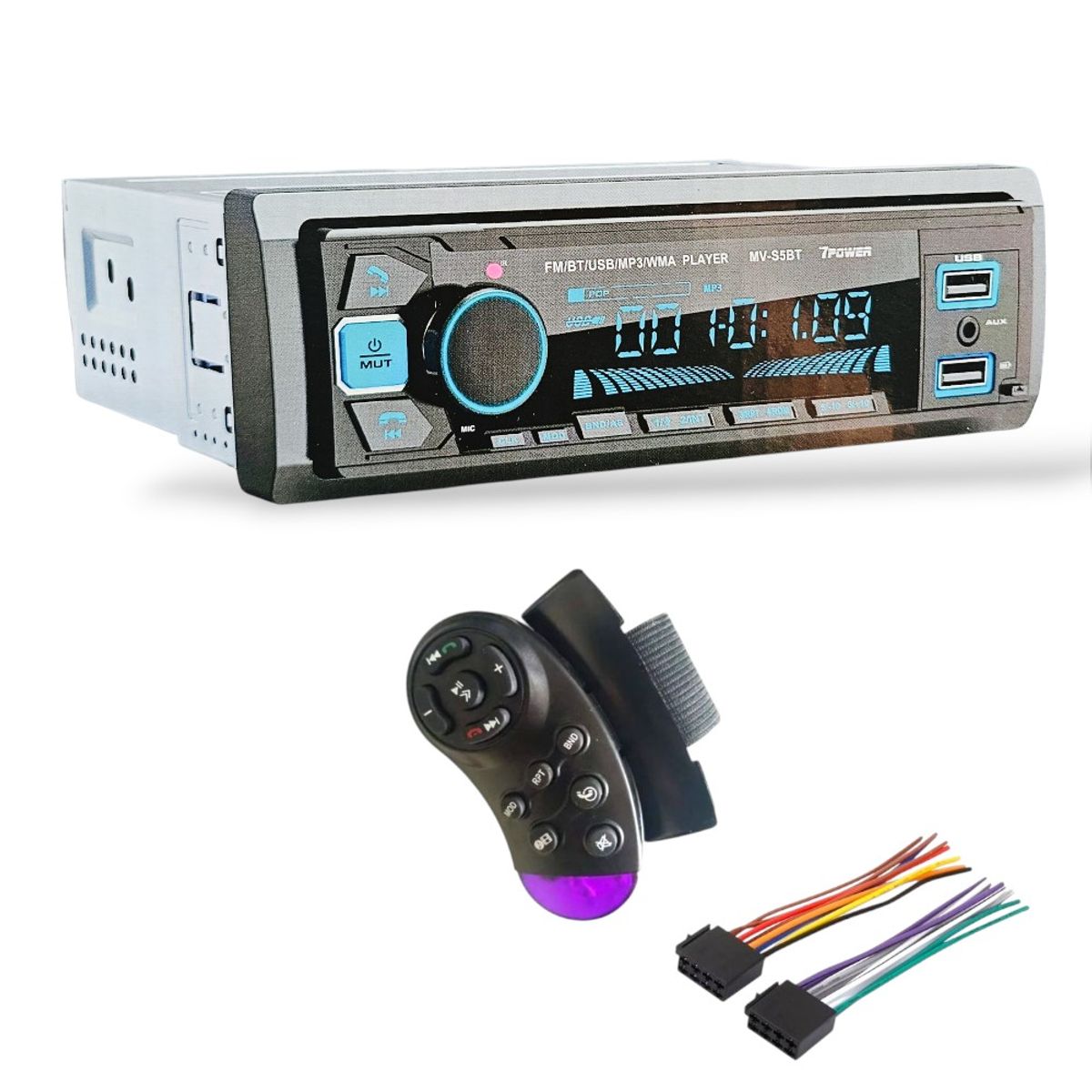 GENERICO - Autorradio 1 Din Mascara de colores Desmontable BT/USB MP3 7 Power