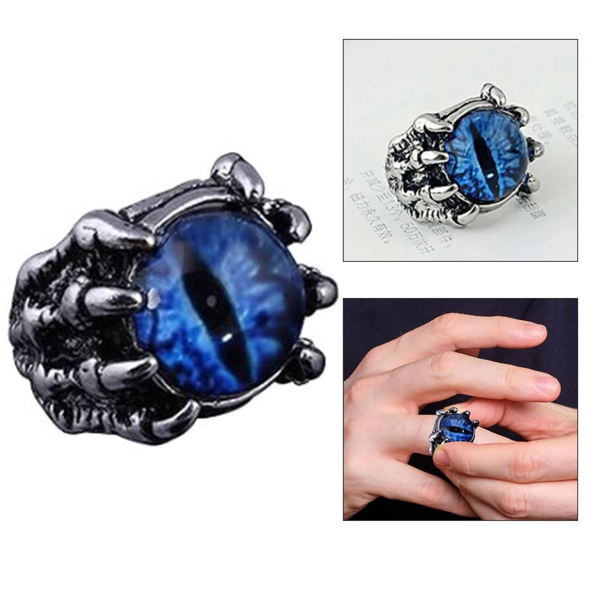 GENERICO - Anillo ojo de dragon gótico  con garras hombre y mujer exclusivo