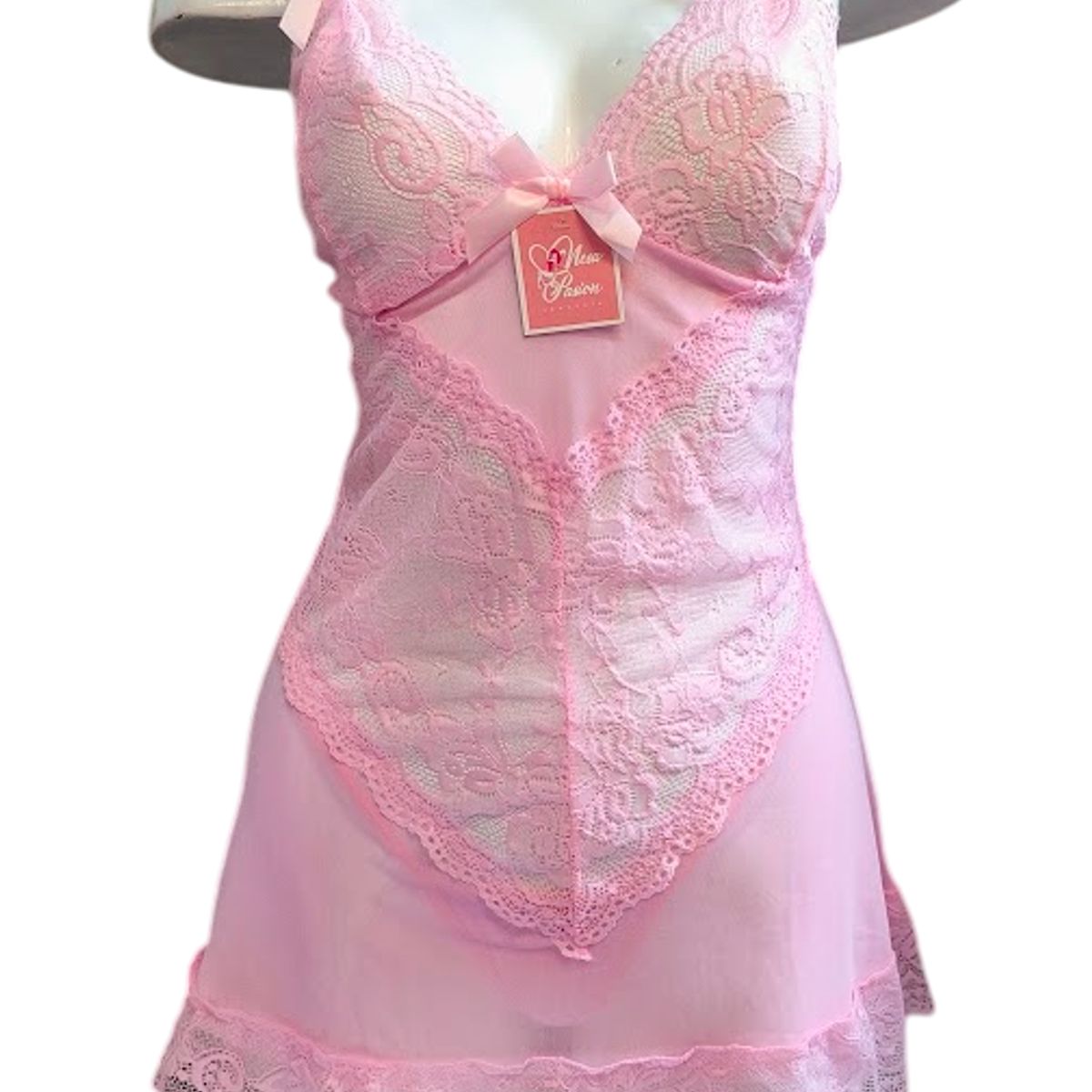 GENERICO - LENCERIA BABYDOLL DE ENCAJE PIJAMA SEXY ROSADO