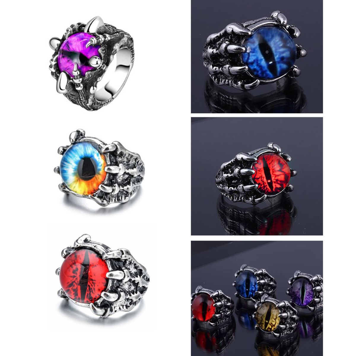 GENERICO - Anillo ojo de dragon, aguila, gato  gótico hombre y mujer